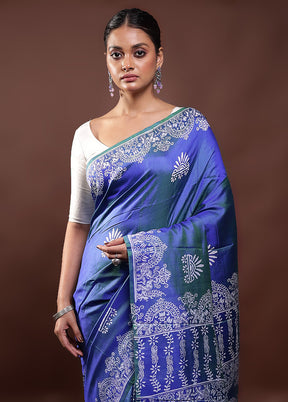 Blue Pure Bishnupuri Silk Saree Without Blouse Piece