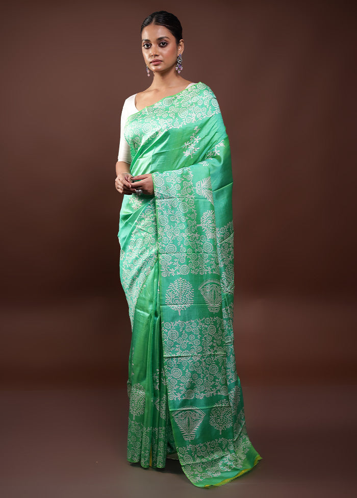 Green Pure Bishnupuri Silk Saree Without Blouse Piece