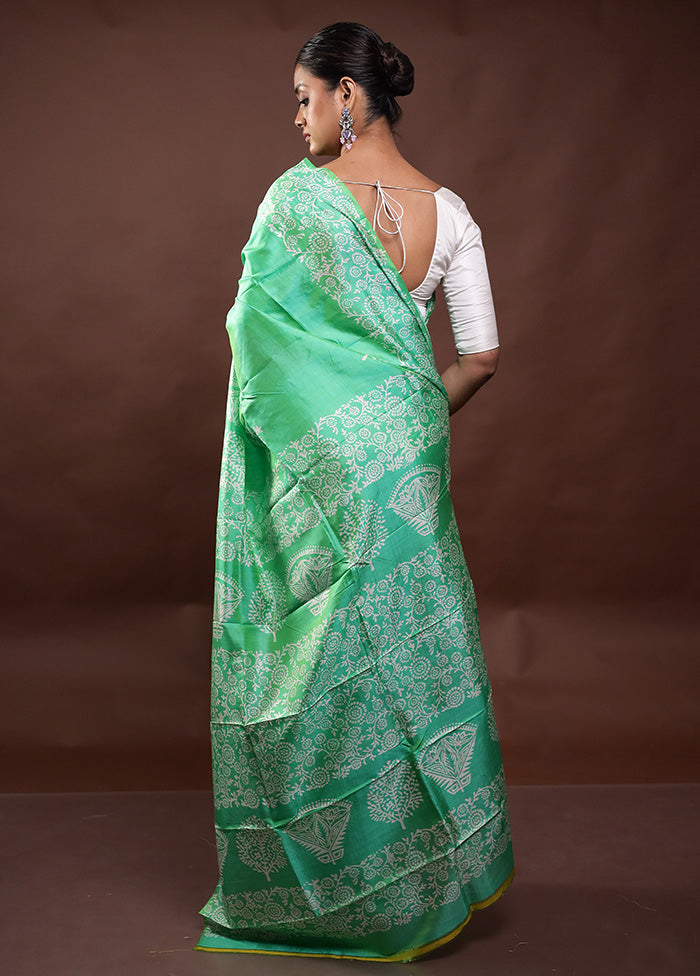 Green Pure Bishnupuri Silk Saree Without Blouse Piece