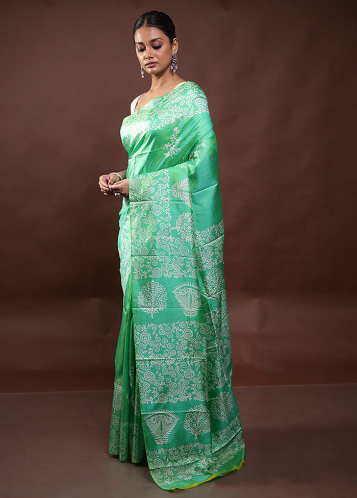 Green Pure Bishnupuri Silk Saree Without Blouse Piece