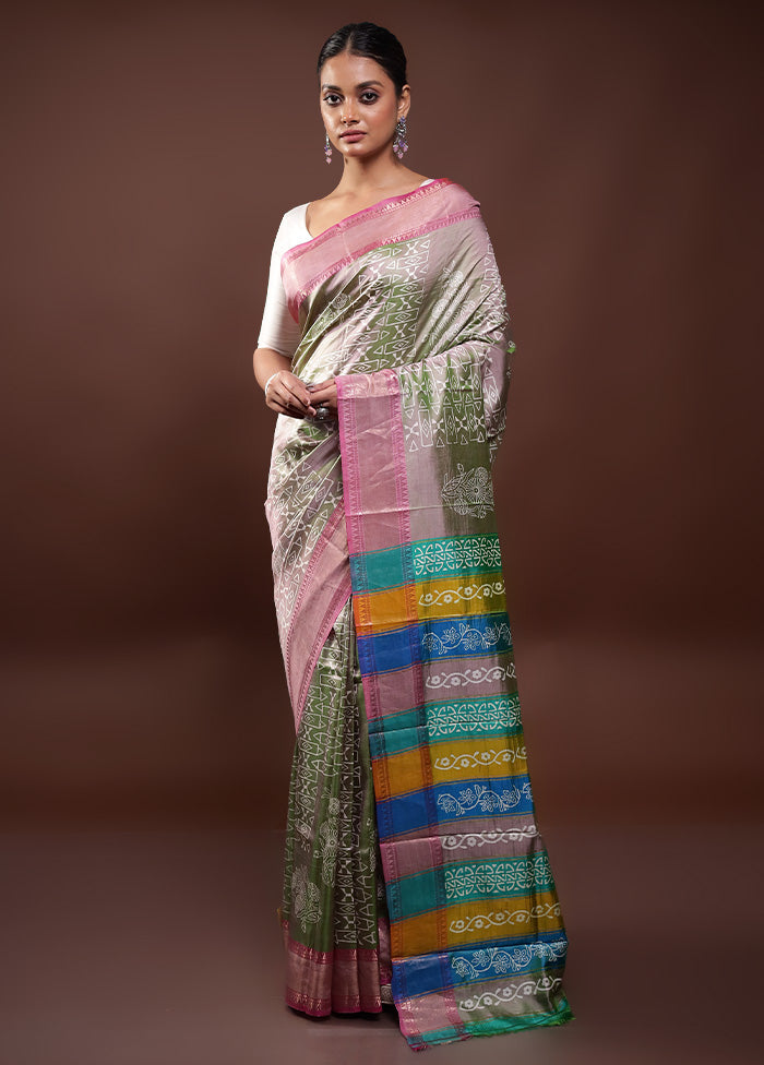 Green Pure Bishnupuri Silk Saree Without Blouse Piece