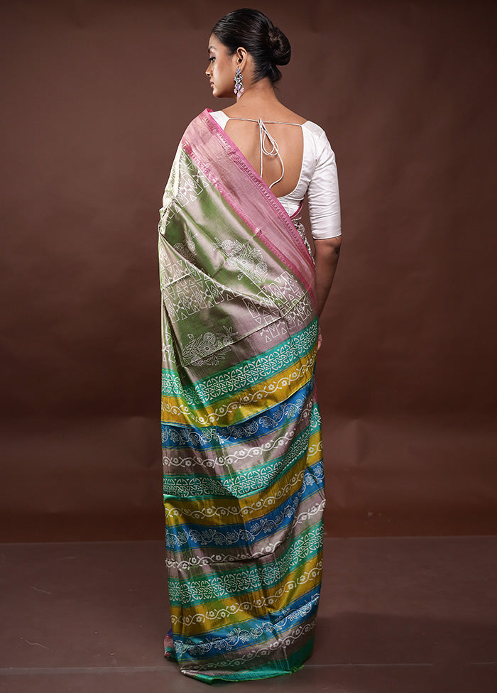 Green Pure Bishnupuri Silk Saree Without Blouse Piece