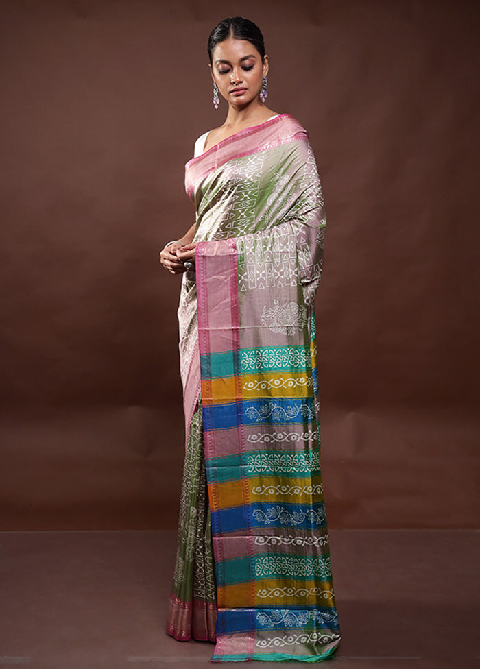 Green Pure Bishnupuri Silk Saree Without Blouse Piece