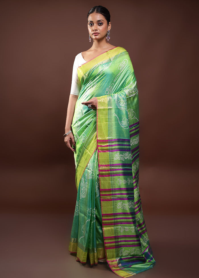 Green Pure Bishnupuri Silk Saree Without Blouse Piece