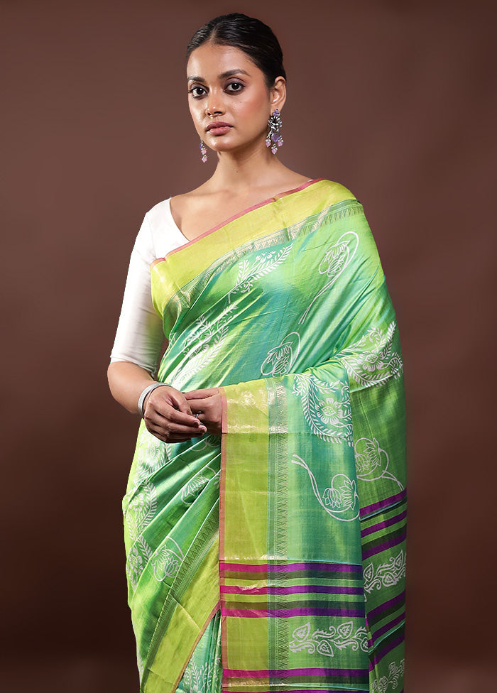 Green Pure Bishnupuri Silk Saree Without Blouse Piece