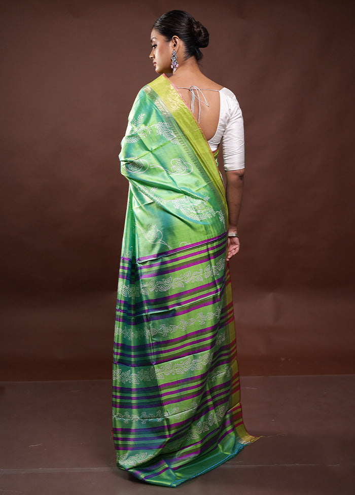 Green Pure Bishnupuri Silk Saree Without Blouse Piece