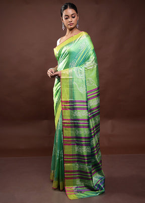 Green Pure Bishnupuri Silk Saree Without Blouse Piece