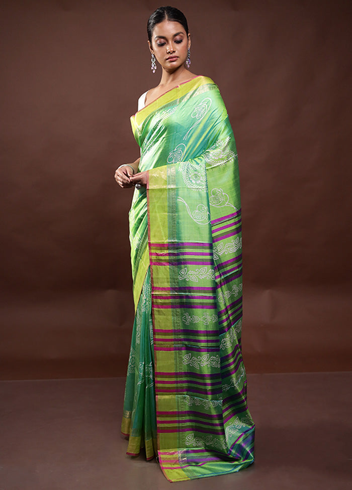 Green Pure Bishnupuri Silk Saree Without Blouse Piece