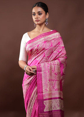 Pink Pure Bishnupuri Silk Saree Without Blouse Piece