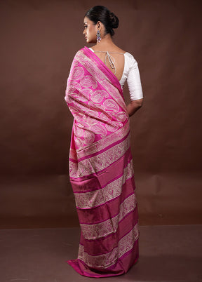 Pink Pure Bishnupuri Silk Saree Without Blouse Piece