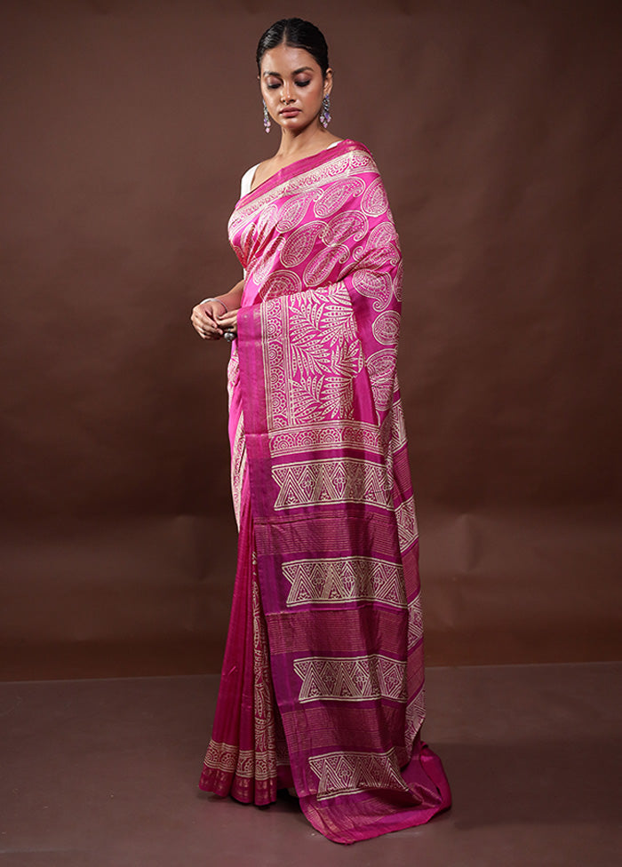 Pink Pure Bishnupuri Silk Saree Without Blouse Piece