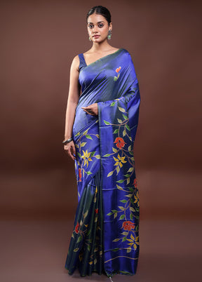 Blue Pure Bishnupuri Silk Saree Without Blouse Piece