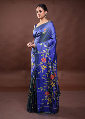 Blue Pure Bishnupuri Silk Saree Without Blouse Piece