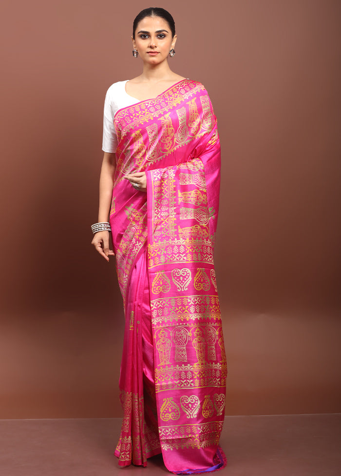 Pink Pure Bishnupuri Silk Saree Without Blouse Piece