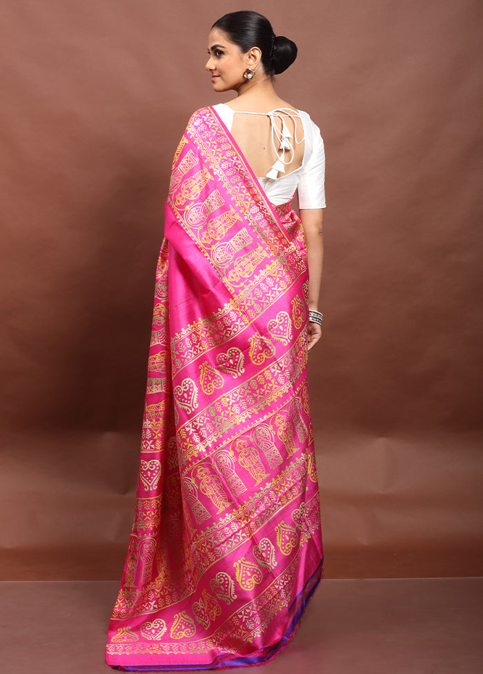 Pink Pure Bishnupuri Silk Saree Without Blouse Piece