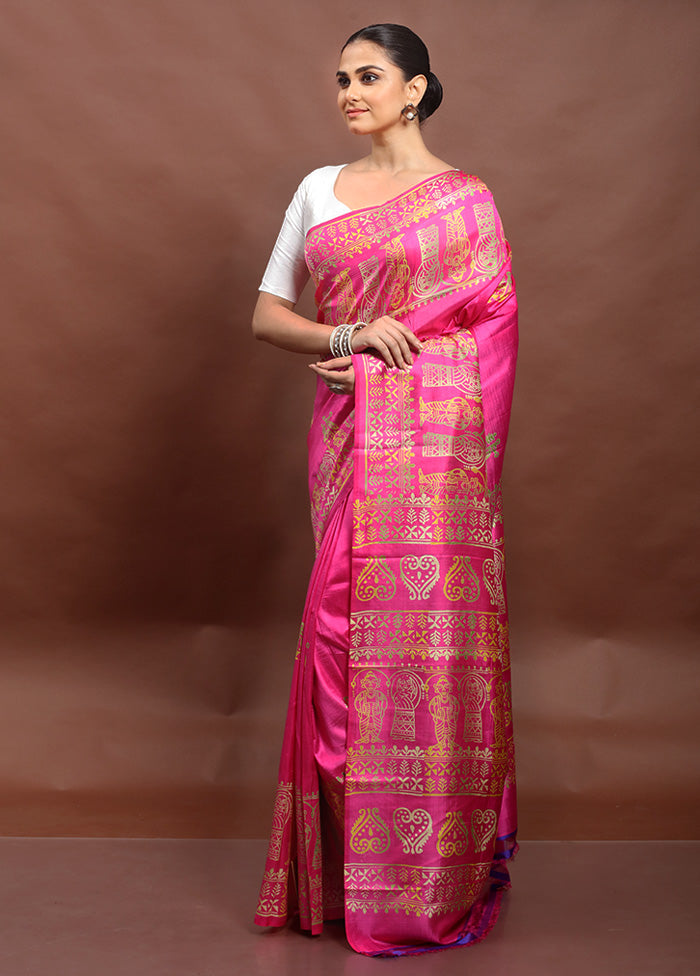 Pink Pure Bishnupuri Silk Saree Without Blouse Piece