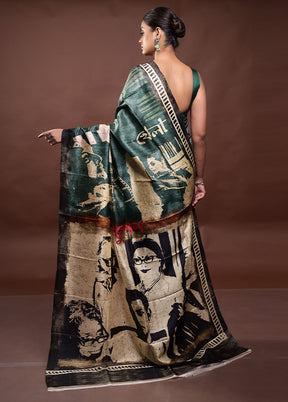 Green Printed Pure Silk Saree Without Blouse Piece