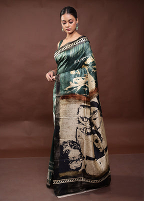 Green Printed Pure Silk Saree Without Blouse Piece