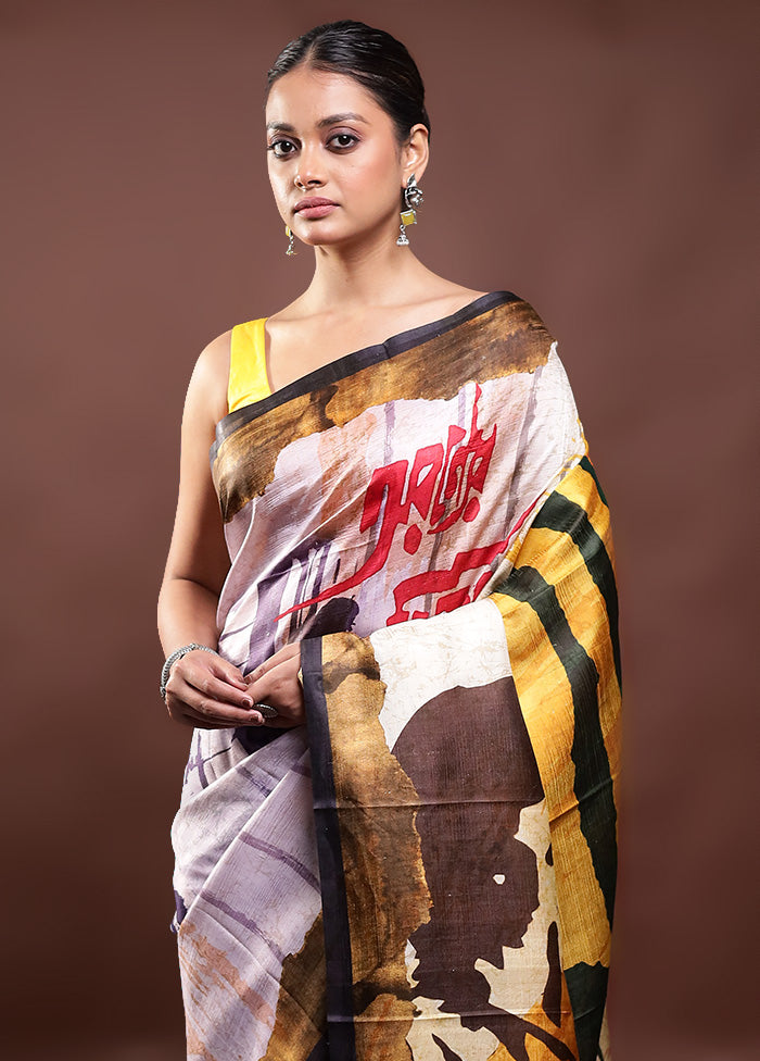 Multicolor Printed Pure Silk Saree Without Blouse Piece