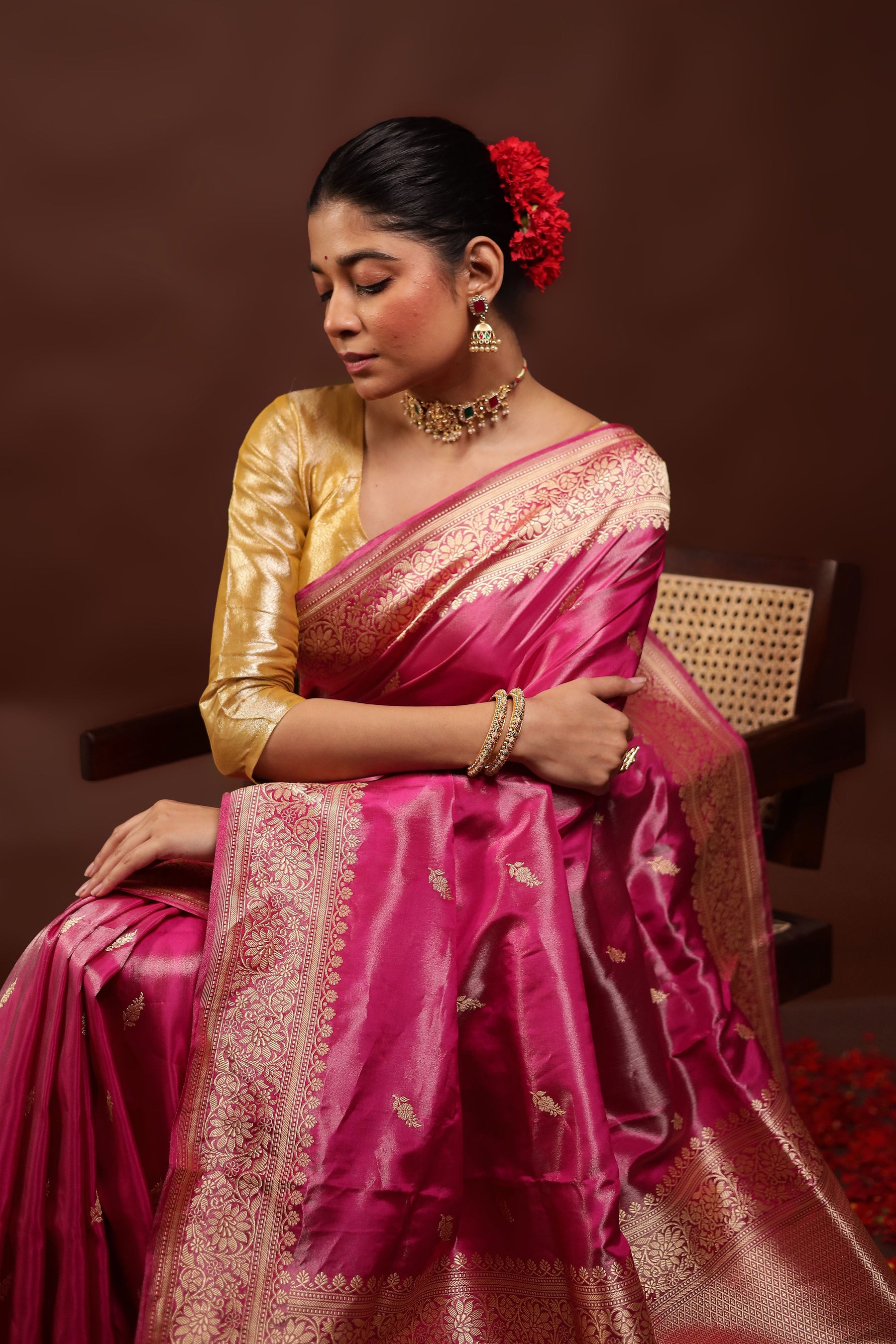 Pink Handloom Katan Pure Silk Saree With Blouse Piece