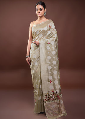 Cream Tissue Silk Saree With Blouse Piece