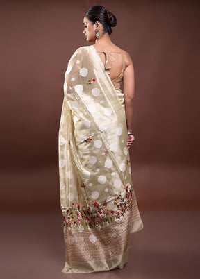 Cream Tissue Silk Saree With Blouse Piece