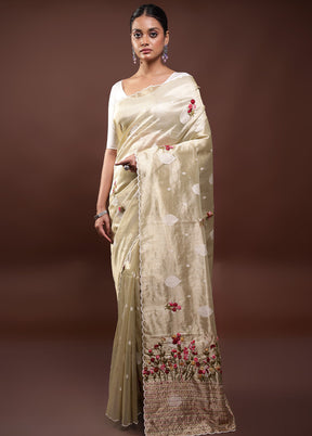 Cream Tissue Silk Saree With Blouse Piece