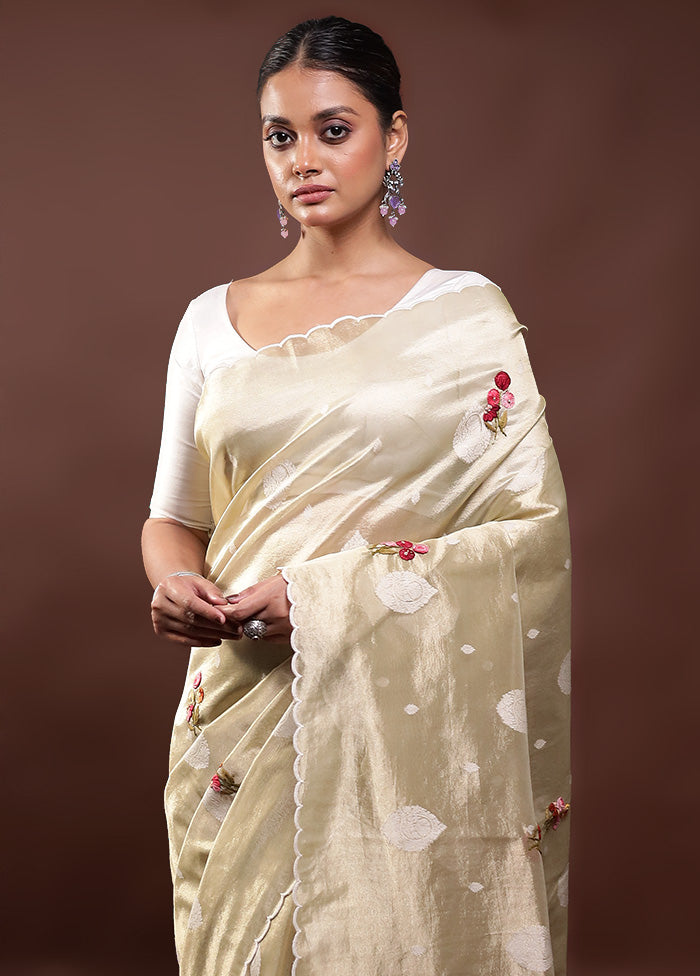 Cream Tissue Silk Saree With Blouse Piece