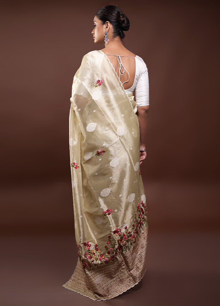 Cream Tissue Silk Saree With Blouse Piece