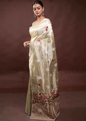 Cream Tissue Silk Saree With Blouse Piece