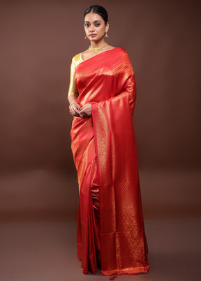 Red Dupion Silk Saree With Blouse Piece