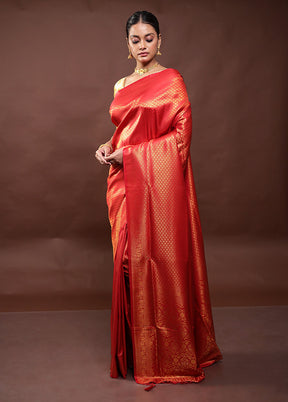 Red Dupion Silk Saree With Blouse Piece