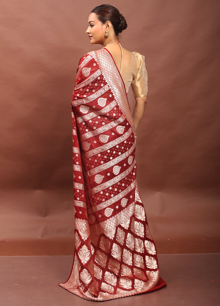 Maroon Handloom Pure Georgette Saree With Blouse Piece