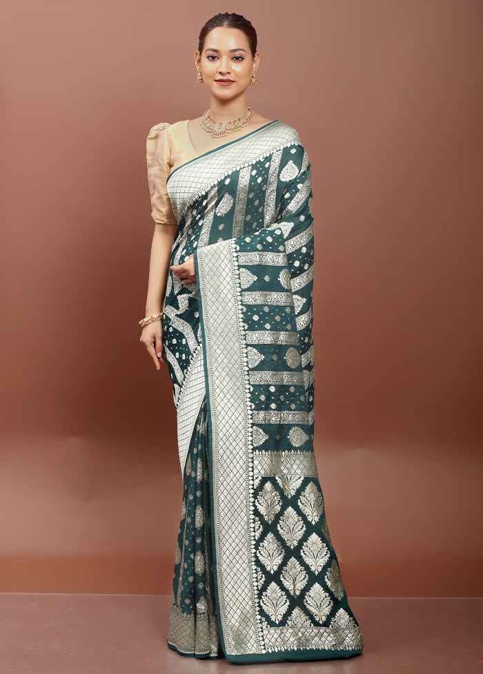 Green Handloom Pure Georgette Saree With Blouse Piece