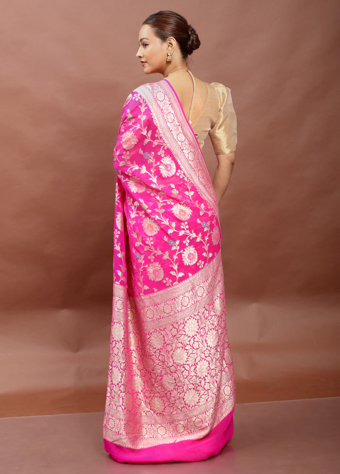 Pink Handloom Pure Georgette Saree With Blouse Piece