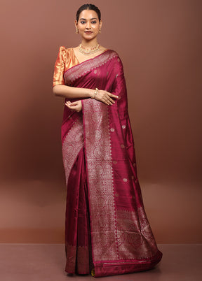 Maroon Handloom Tussar Pure Silk Saree With Blouse Piece