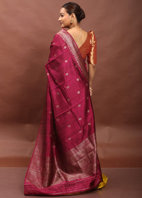 Maroon Handloom Tussar Pure Silk Saree With Blouse Piece