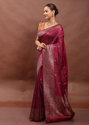 Maroon Handloom Tussar Pure Silk Saree With Blouse Piece