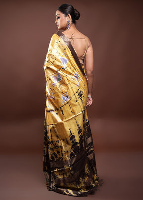 Yellow Handloom Tussar Pure Silk Saree With Blouse Piece