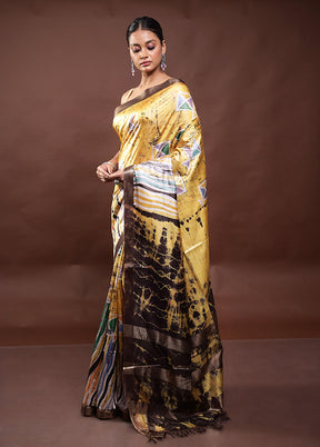 Yellow Handloom Tussar Pure Silk Saree With Blouse Piece