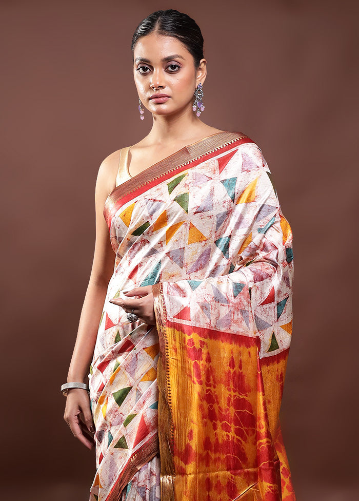 Multicolor Handloom Tussar Pure Silk Saree With Blouse Piece