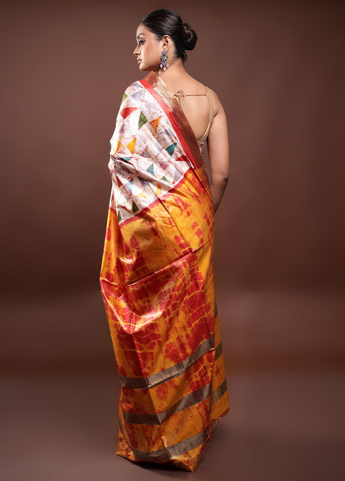 Multicolor Handloom Tussar Pure Silk Saree With Blouse Piece