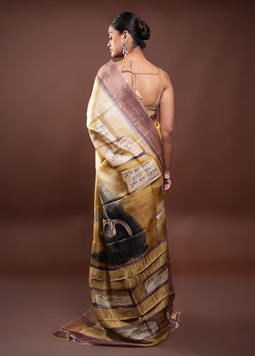 Yellow Handloom Tussar Pure Silk Saree With Blouse Piece