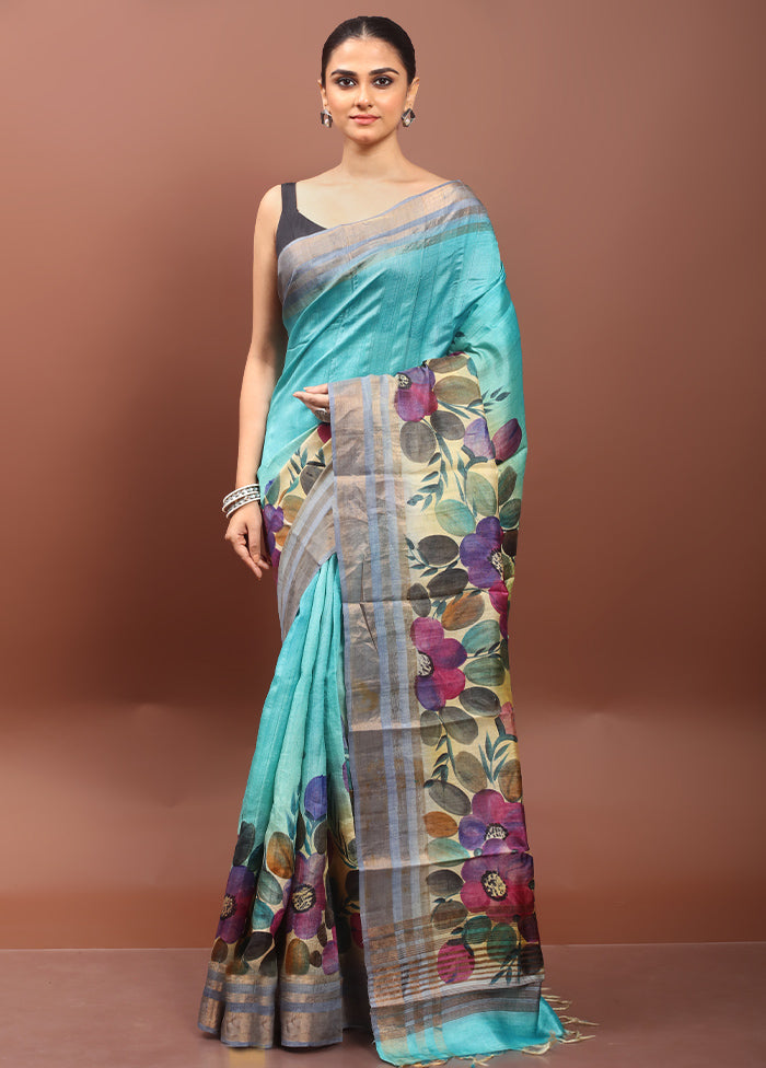 Multicolor Handloom Tussar Pure Silk Saree With Blouse Piece