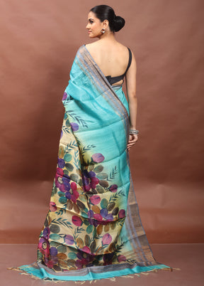 Multicolor Handloom Tussar Pure Silk Saree With Blouse Piece