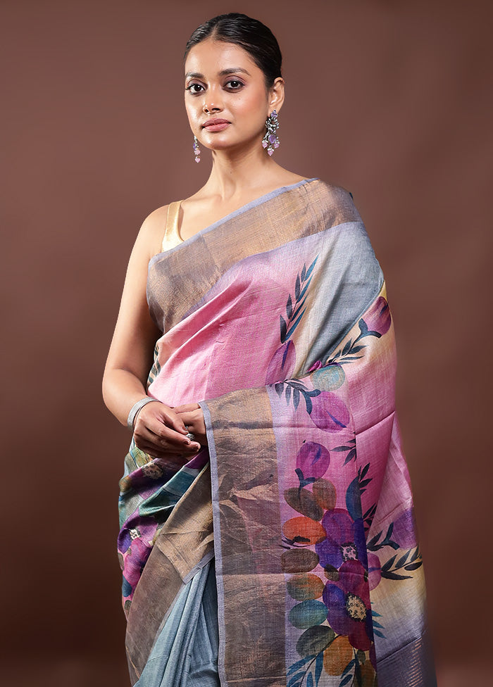 Multicolor Handloom Tussar Pure Silk Saree With Blouse Piece