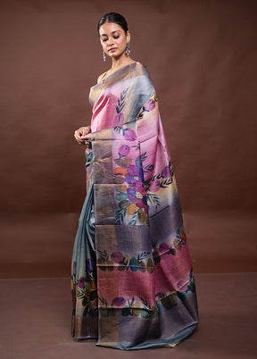 Multicolor Handloom Tussar Pure Silk Saree With Blouse Piece