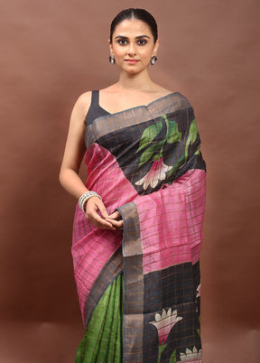 Multicolor Handloom Tussar Pure Silk Saree With Blouse Piece