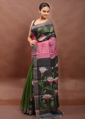 Multicolor Handloom Tussar Pure Silk Saree With Blouse Piece