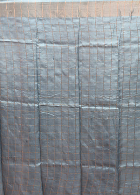 Grey Handloom Tussar Pure Silk Saree With Blouse Piece